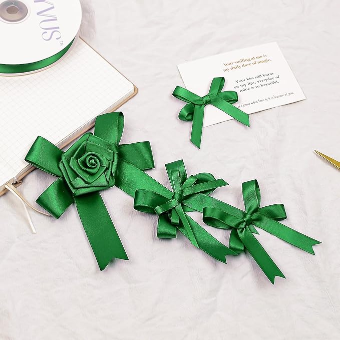 Green Satin Ribbon, Double Faced 3/8 Inch X 25 Yards Green Ribbon, Premium Satin Ribbon for Gift Wrapping, Crafts, Hair Bow Making, Sewing, Flower Bouquet, Wedding Party Decor
