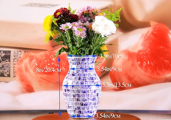 8" H Purple Mosaic Vase.Exquisite Craftsmanship.Decor Home Modern Midsize All Handmade Mosaic Vases .Beautiful Glass Vase for Home&Office Decor.Unique Gift