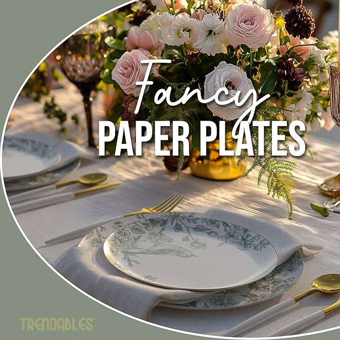 Trendables Floral Paper Plates 8.5 Inch & 10.5 Inch 80 Pcs Dinner Plate Set Fancy Disposable Plates for Party for 40 Guests 40 X 8 & 40 X 10 Large & Small Paper Plate Set for Parties Yaffa