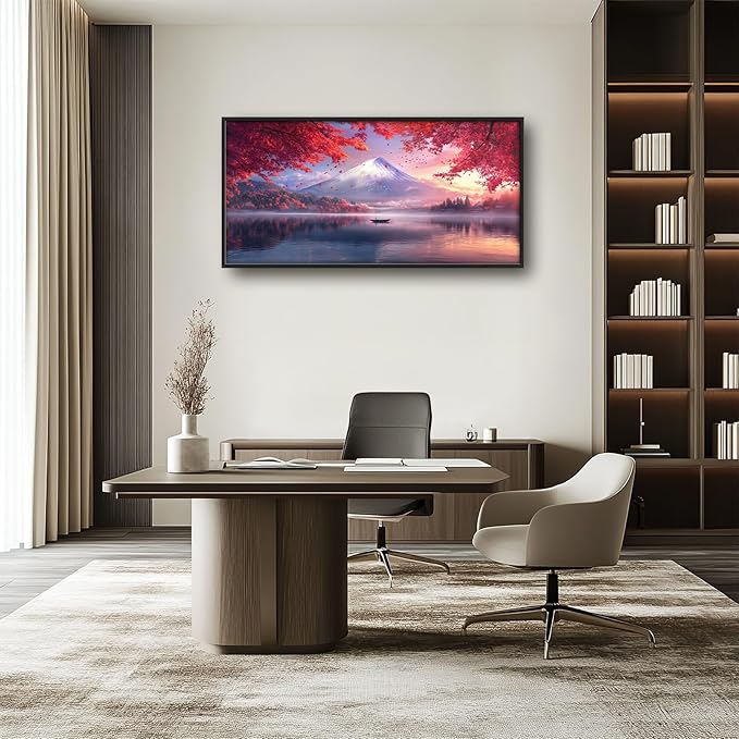 Mount fuji Wall Art Japanese Nature Large Wall Decor Mountain Lake Painting Asian Landscape Big Pictures Scenic Canvas Prints Framed Artwork Home Decorations for Bedroom Living Room office 60"x30"