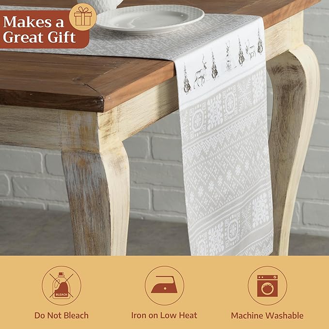 Maison d' Hermine Table Runner 100% Cotton Single Layer Table Runners 36 inches Long for Thanksgiving Christmas Decorations Home Kitchen Dining Party Wedding (Cozy Christmas, 14.5" x 36")