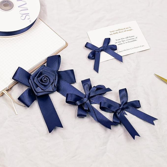 Navy Blue Satin Ribbon, Double Faced 1/2 Inch X 50 Yards Navy Blue Ribbon, Premium Satin Ribbon for Gift Wrapping, Crafts, Hair Bow Making, Sewing, Flower Bouquet, Wedding Party Decor