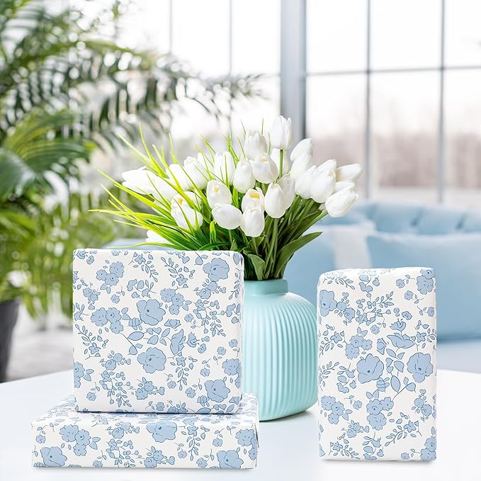 JarThenaAMCS Wildflower Wrapping Paper -Mini Roll- 17 Inch x 32.8Ft Watercolor Floral Butterfly Gift Wrap Paper Spring Art Paper for Wedding Bridal Baby Shower DIY Craft