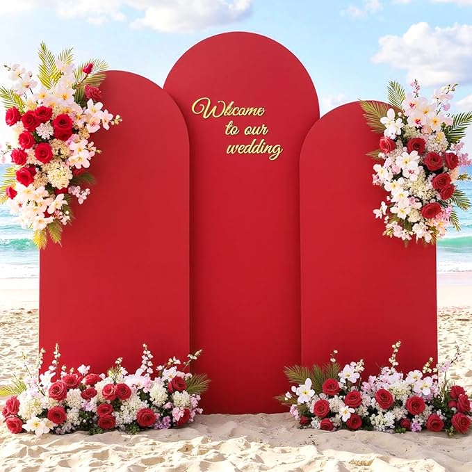 Black and Red Arch Backdrop Cover 6FT 5FT 4FT Arch Covers Stretchy Backdrop Set of 3, Wedding Arch Cover Spandex Fitted Double-Color Fabric Arch Covers for Party Baby Shower Birthday Decoration