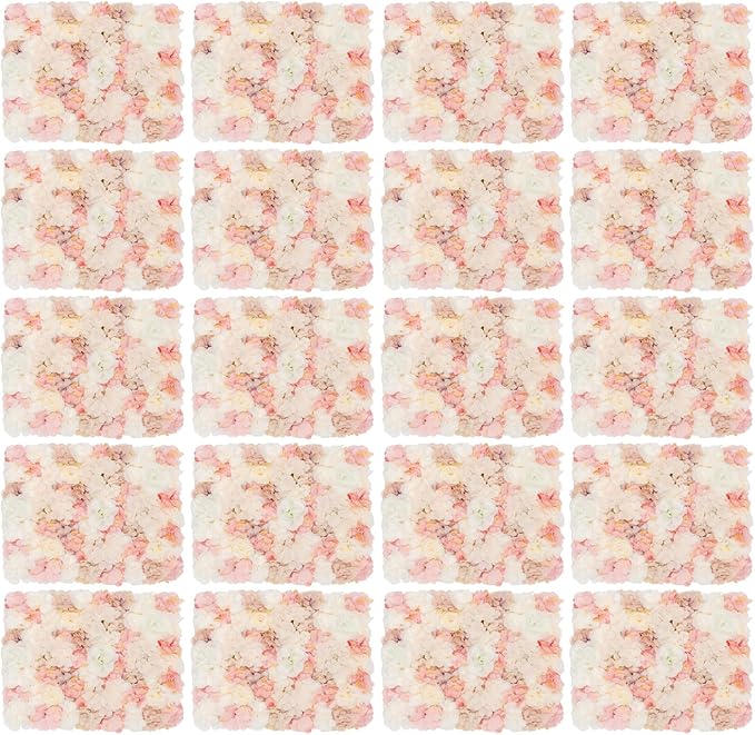 20 PCS Artificial Flower Wall Panel,Each Panel 24" x 16"3D Silk Rose Hydrangea Floral Backdrop,Handmade Eco-Friendly Flower Wall Photo Backdrop Decor (type1)
