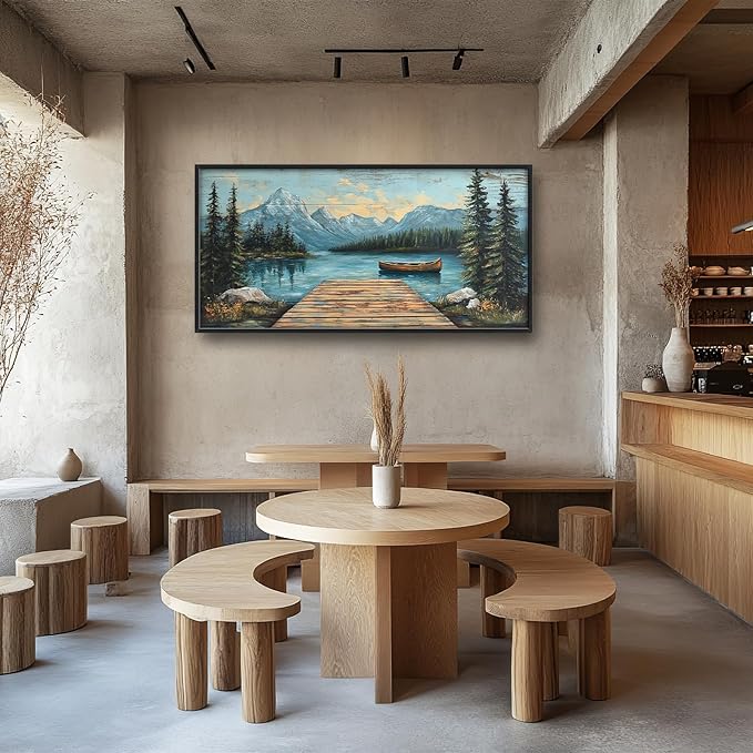 Rustic Lake Large Wall Art Forest Mountain Pictures Wall Decor Nature Landscape Big Canvas Painting Prints Framed Artwork Home Decorations Above Bed for Bedroom Living Room Dining Room 60"x30"
