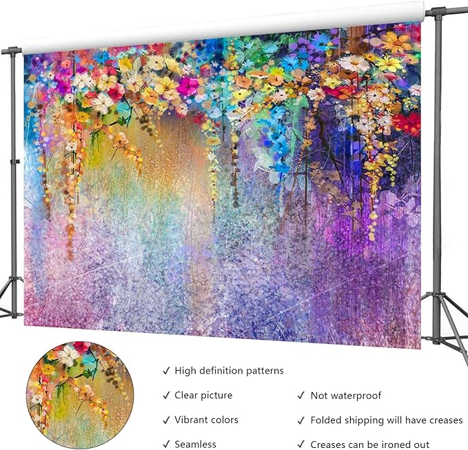 8x6ft Purple Abstract Flower Backdrop Watercolor Painting Photography Background for Wedding Bridal Shower Birthday Party Portrait Shooting Video Studio Props
