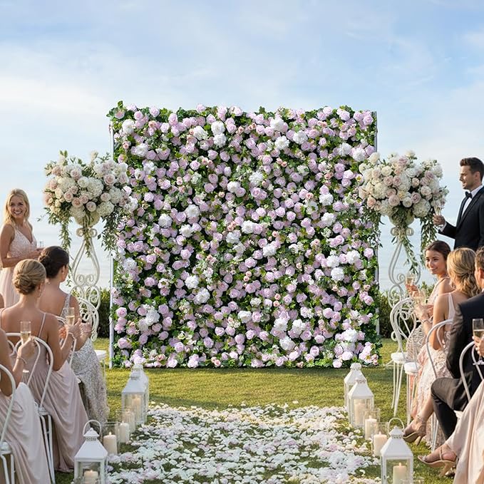 Artificial Luxury‌ Flower Wall Panels, Gorgeous 3D Silk Floral Backdrop for Wedding, Baby Show, Party and Home Decor, Quick Assembly/Storage, Eco ＆ Pet Friendly, 2 pcs, Each Panel 2 * 8 ft.