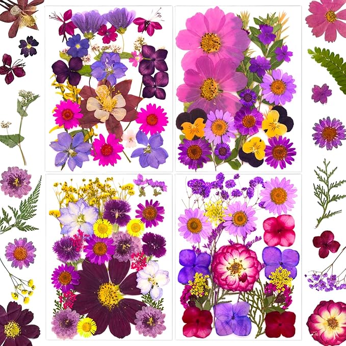 95 Pcs Purple Pressed Dried Flowers for Resin, Real Natural Bulk Dry Wildflowers Leaves Perfect for Epoxy Molds, DIY Crafts, Home Decor, Soap Candles Jewelry Making
