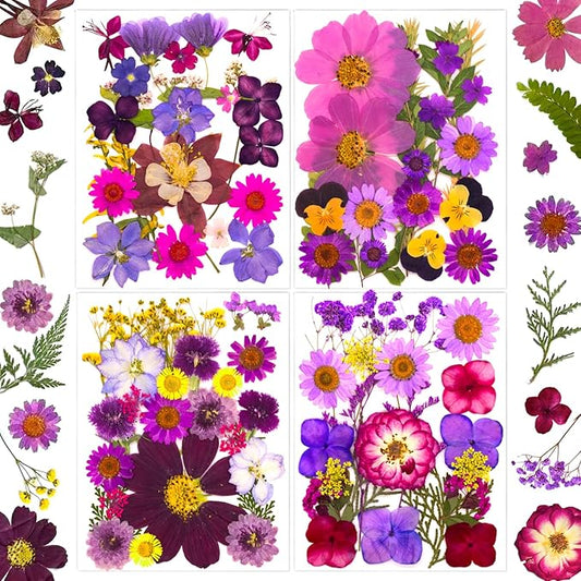 95 Pcs Purple Pressed Dried Flowers for Resin, Real Natural Bulk Dry Wildflowers Leaves Perfect for Epoxy Molds, DIY Crafts, Home Decor, Soap Candles Jewelry Making