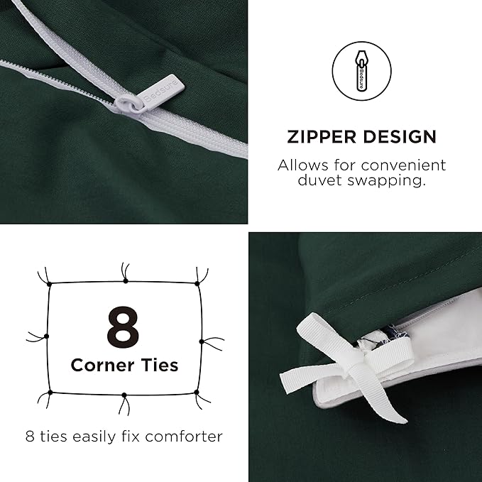 Bedsure Duvet Cover King Size with Fitted Sheet - 4 Pieces Prewashed Cotton-Like Extra Soft Bedding Set, Includes 1 Duvet Cover 104x90 Inches, 2 Pillow Shams, 1 Fitted Sheet, Forest Green