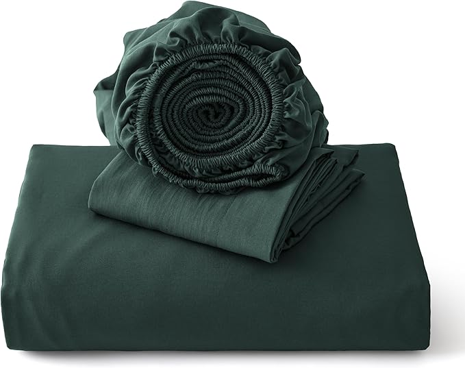 Bedsure Duvet Cover Queen Size with Fitted Sheet - 4 Pieces Prewashed Cotton-Like Extra Soft Bedding Set, Includes 1 Duvet Cover 90x90 Inches, 2 Pillow Shams, 1 Fitted Sheet, Forest Green