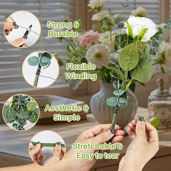 RAINFLOW Flower Arrangement Supplies for DIY Floral Tape and Floral Wire Kit with Boutonniere Pins Cutter Include 22 Gauge Wire and 26 Gauge Wire for Flower Bouquet and Wreath Making