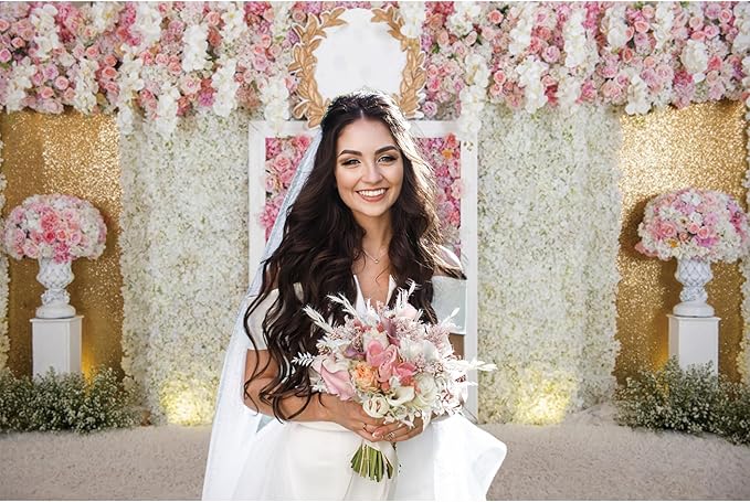 6x4ft Pink Flower Wall Photography Backdrop Proposal Ceremony Wedding Floral Photography Background Women Girl Birthday Party Bridal Shower Decor Banner Photo Booth Props