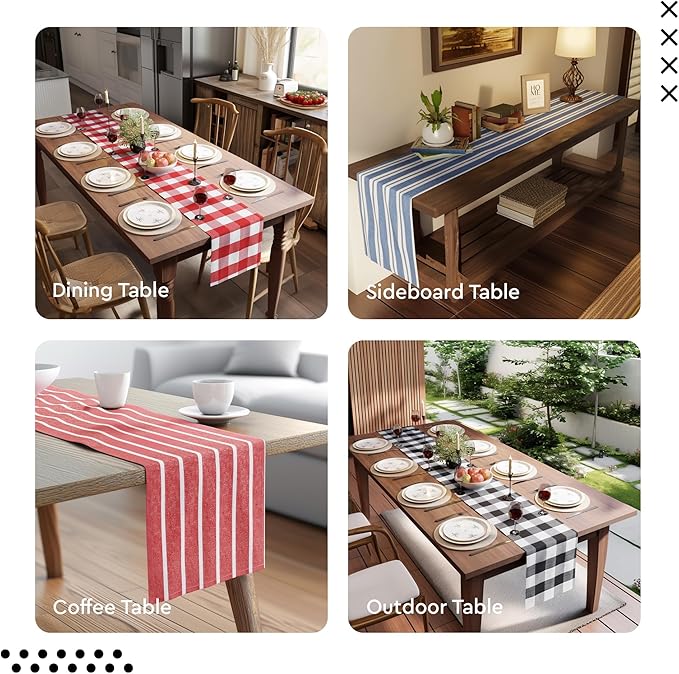 Encasa XO Cotton Dining Table Runner | Ticking Black | Size 13x72 in - Machine Washable & Durable