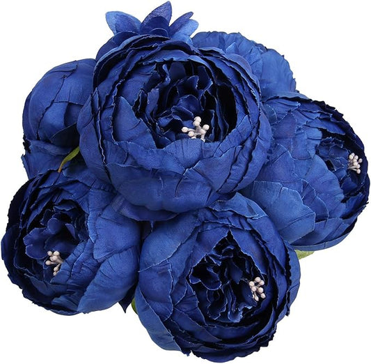 Flojery Silk Peony Bouquet Vintage Artificial Peonies Flower for Home Wedding Party Decor (1pcs, Royal Blue)
