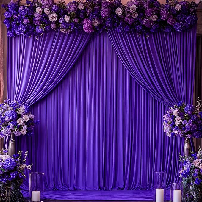 Wish Care Purple Backdrop Curtains - 6 Panels, Wrinkle-Free, Polyester, Photography Drapes for Baby Shower, Birthday Party, Wedding, Prom, Photo Booth - 24 X 10FT (Purple)