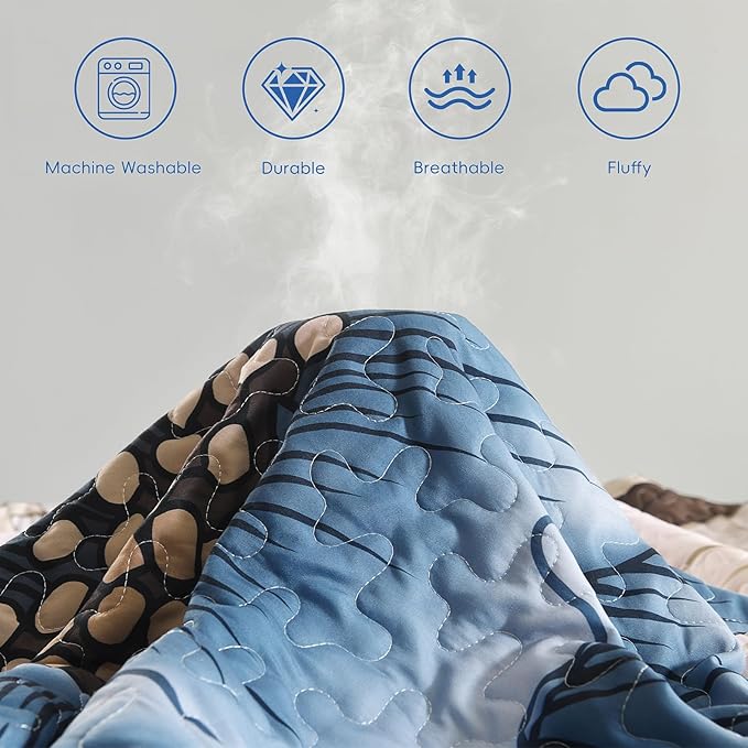 Dintszyayue Blue Quilt Set Queen,3 Pieces Floral Bedspreads Lightweight Coverlet Set for All Seasons, Reversible Quilted Printed Bedding Set with 2 Pillow Shams