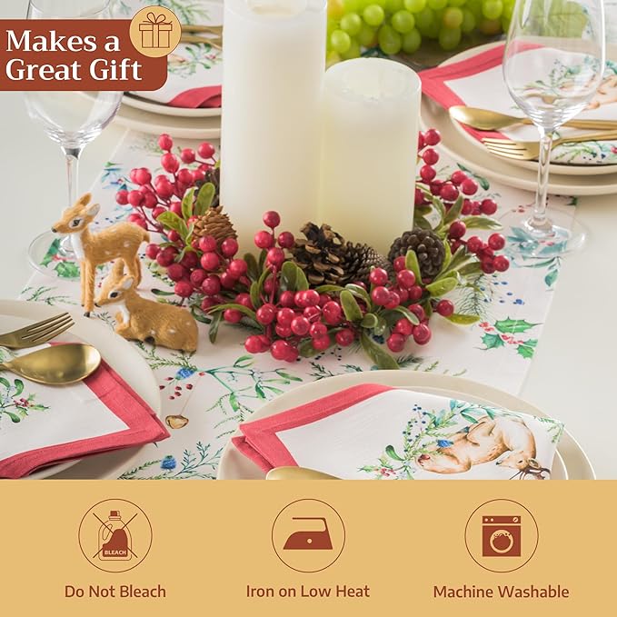 Maison d' Hermine Table Runner 100% Cotton Double Layer Table Runners 108 inches Long for Thanksgiving Christmas Decorations Home Kitchen Dining Party Wedding (Holly Time, 14.5" x 108")