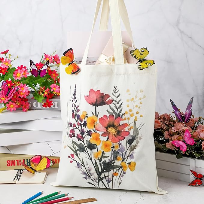 Sweetude 8 Pcs Christmas Book Lovers Club Gifts Bulk Canvas Tote Bags Bookish Librarian Reader Gift for Women Teacher Present(Butterfly)