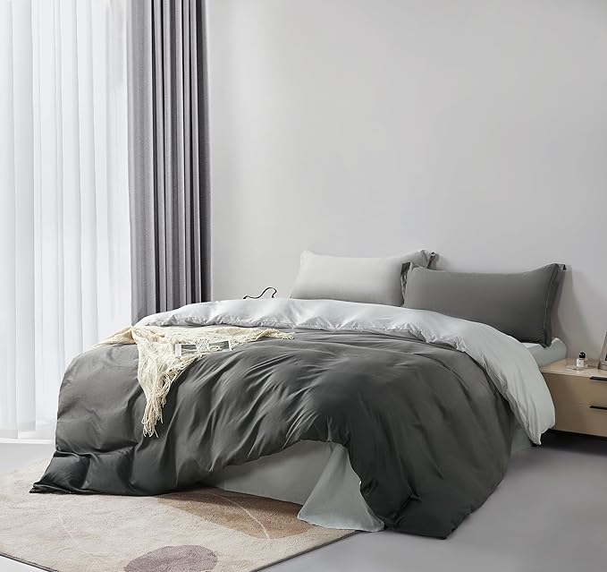 SAPHREAS Queen Size Black Gray Gradient Duvet Cover Set Microfiber Duvet Cover Set for All Season, 3 Pieces 1 Duvet Cover with Zipper 2 Pillow Shams (No Duvet Insert)