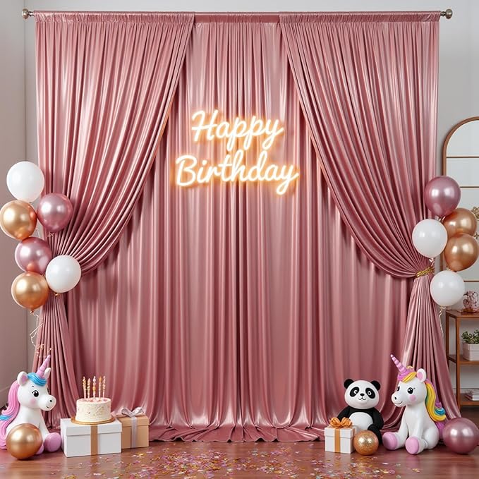 gogoparti 10x10FT Rose Gold Sequin Backdrop Curtain - 2 Panels of 5x10FT Wrinkle-Free Glitter Drapes for Photography, Birthdays, Weddings & Graduations