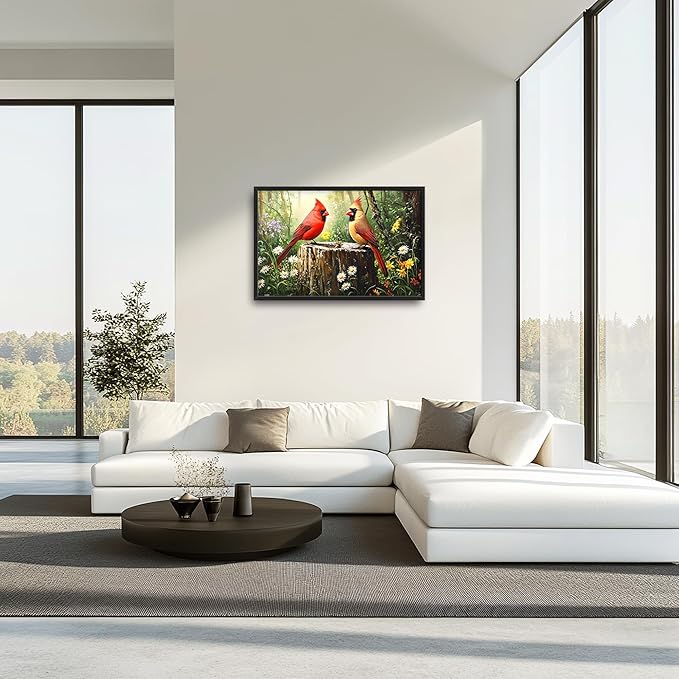 Cardinal Bird Large Decor Framed Wall Art Forest Pictures for Living Room, Oversized Canvas Print Painting Modern Extra Large Framed Artwork for Bedroom Office Home Decor 36"x24"