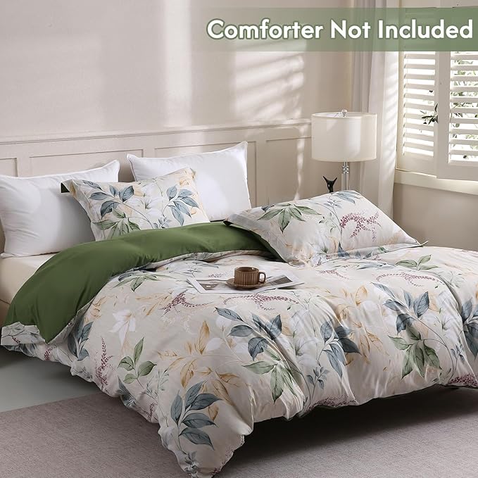 LONAVA King Botaincal 3 Pcs Duvet Cover Set, Breathable Soft Microfiber Forest Green Lining Comforter Cover with Zipper Closure, and 2 Anti-Pilling, Fade Resistant Pillowcases, Lavender