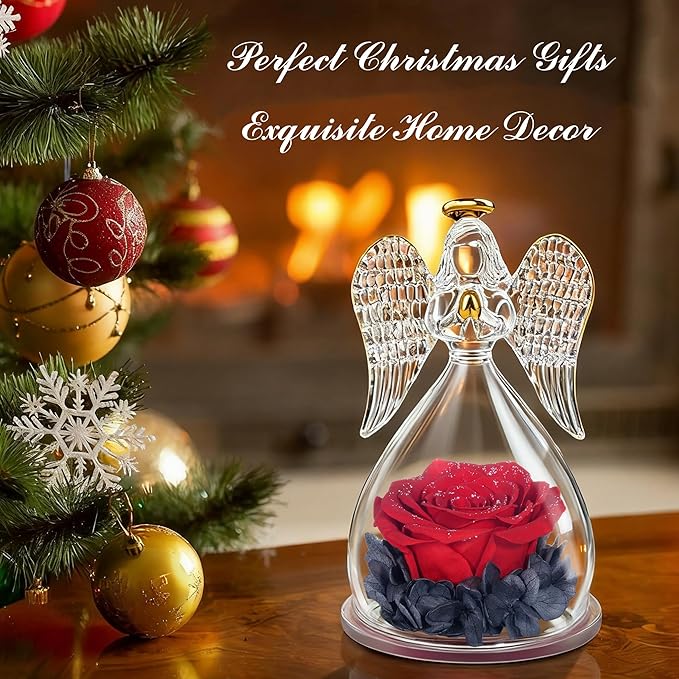 Sunia Preserved Flower Rose Gift for Women - Mother's Day Birthday Gifts for Mom Wife Grandma, Glass Angel Figurines Forever Real Roses Gifts for Her Valentine Day Thanksgiving﻿ (Red Starry Sky)