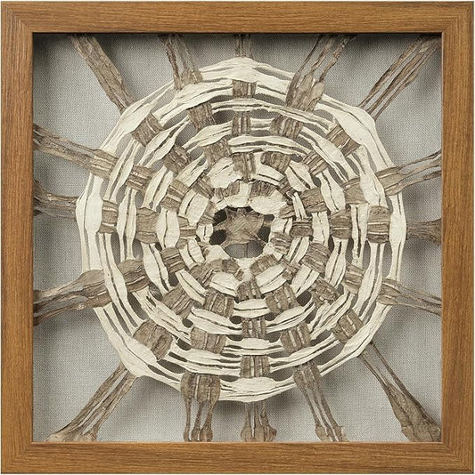 FOLKOR Framed Wall Art for Modern Home Office Apartment, 12" 3D Starburst Shadow Box Wall Accent for Rustic Farmhouse Living Room Bedroom Classroom, Natural Geometric Hanging Artwork Panel