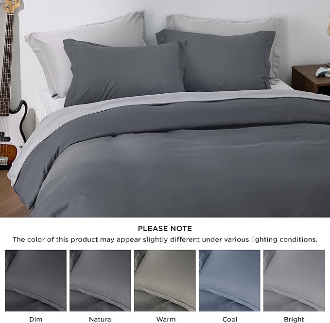 Bedsure Duvet Cover Queen Size - Soft Double Brushed Bedding Set for Kids & Adults, Zipper Closure, 3 Pieces, Includes 1 Duvet Cover (90"x90") & 2 Pillow Shams, NO Comforter, Dark Grey