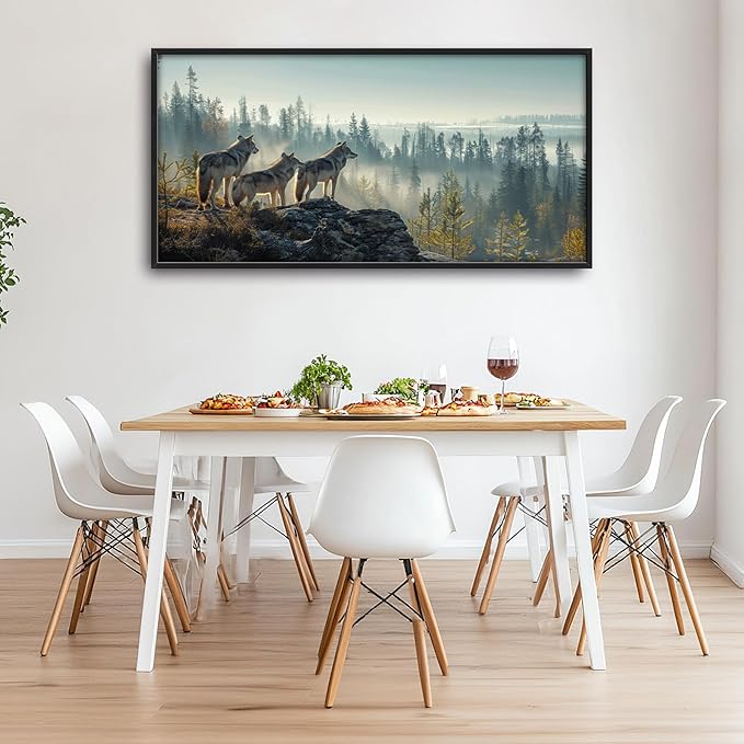 Framed Large Pictures Wall Art for Living Room, Forest Wolves Oversized Wall Decor Wolf Animal Canvas Print Painting Extra Large Framed Artwork for Bedroom Office 60"x30"