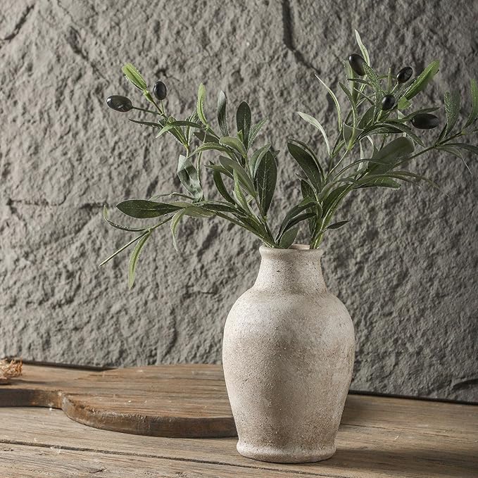 Handmade Rustic Ceramic Decorative vase, 8.3 x 5.5 inches, Off-White, Handcrafted in Vintage Style, Complements Rustic, Country, and Various Decor Themes.
