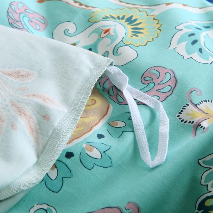 Brandream Teal Duvet Cover Set Coral 100% Egyptian Cotton Chic Floral Bedding Queen Size, 3PC