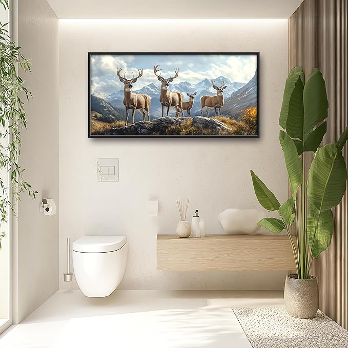 Mountain Elk Deer Large Wall Art Framed Farmhouse Wall Decor for Living Room Rustic Deer Pictures Oversized Canvas Print Painting Modern Extra Large Framed Artwork for Bedroom Office 60"x30"