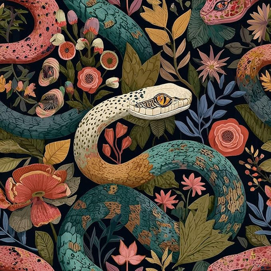 Floral Peel and Stick Modern Animal Contact Paper Whimsical Snake Removable Botanical Leaf Wallpaper 17.7" x 118.11" Wall Paper Watercolor Self Adhesive for Classroom Bedroom laundry room bathroom