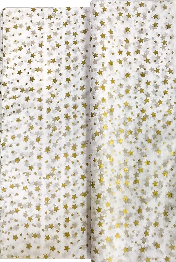 Ocean Tides 75 Sheets (14 x 20 Inches) Christmas Wrapping Paper – Gift Wrapping Tissue Paper Bulk for Crafts, Birthdays, & Holidays – Colored Tissue Papers for Gift Bags & Decorations, Gold Stars