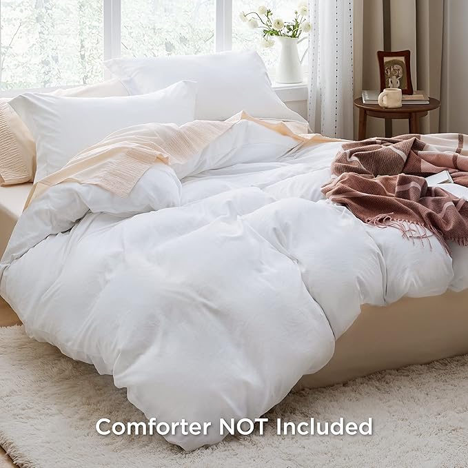 Bedsure White California King Duvet Cover - Prewashed Cotton-Like Extra Soft Bedding Set, Includes 1 Cal King Duvet Cover 104x98 Inches with Zipper Closure & 2 Pillow Shams, Comforter Not Included