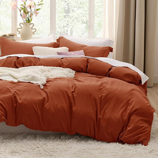 Bedsure Terracotta Duvet Cover Full Size - 3 Pieces Prewashed Extra Soft Cotton-Like Bedding Set, Includes 1 Duvet Cover 80x90 Inches with Zipper Closure & 2 Pillow Shams, Comforter Not Included