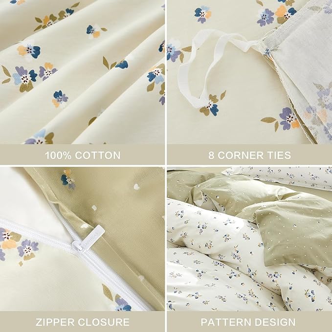 SAPHREAS Vintage Botanical Duvet Cover Set Queen Size 3pcs Purple Floral White Bedding Comforter Cover Set 100% Cotton 1 Duvet Cover 90"x90" 2 Pillow Shams, Comforter Not Included