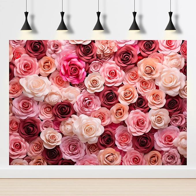 Pink and White Roses Background for Wedding Ceremony or Valentine's Day Flowers Wall Photography Backdrop Anniversary Birthday Wedding Baby Shower Background Children Adults Studio Prop 12x8ft