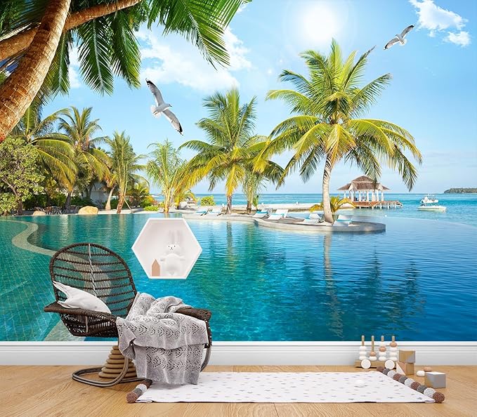Eierme-Luxury Beach Resort Background Mural Wallpaper Peel and Stick 90" x 67"