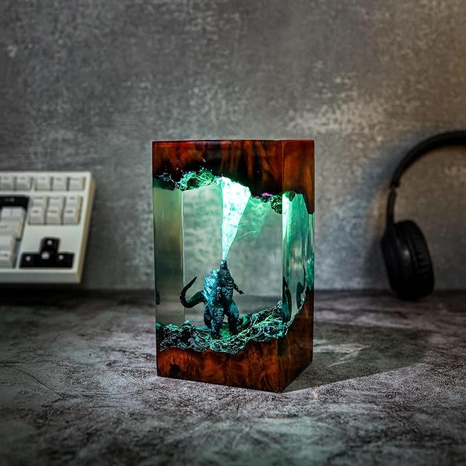 GodziIIa Night Light – Atomic Breath Resin Lamp, Epoxy LED Desk Light for Fans and Collectors, Handmade Movie-Inspired Glow Lamp, Unique Gift for Him, Home or Office Decor