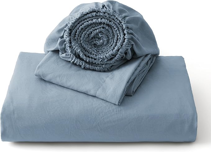 Bedsure Duvet Cover Queen Size with Fitted Sheet - 4 Pieces Prewashed Cotton-Like Extra Soft Bedding Set, Includes 1 Duvet Cover 90x90 Inches, 2 Pillow Shams, 1 Fitted Sheet, Mineral Blue