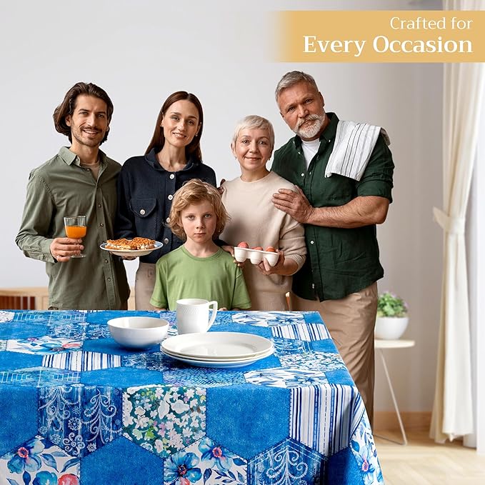 Maison d' Hermine Table Cloth Rectangle Table 100% Cotton 60 x 120 Inches Tablecloth Reusable Decorative for Dining Room, Farmhouse, Home, Party, Festive & Wedding Spring Summer - Summer Blues