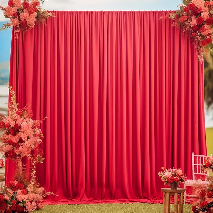 Red Backdrop Curtains 10 Panels-Wrinkle-Free Polyester Photography Drapes Party Photo Backgrounds for Wedding Christmas Photo Backdrops- 40 X10FT
