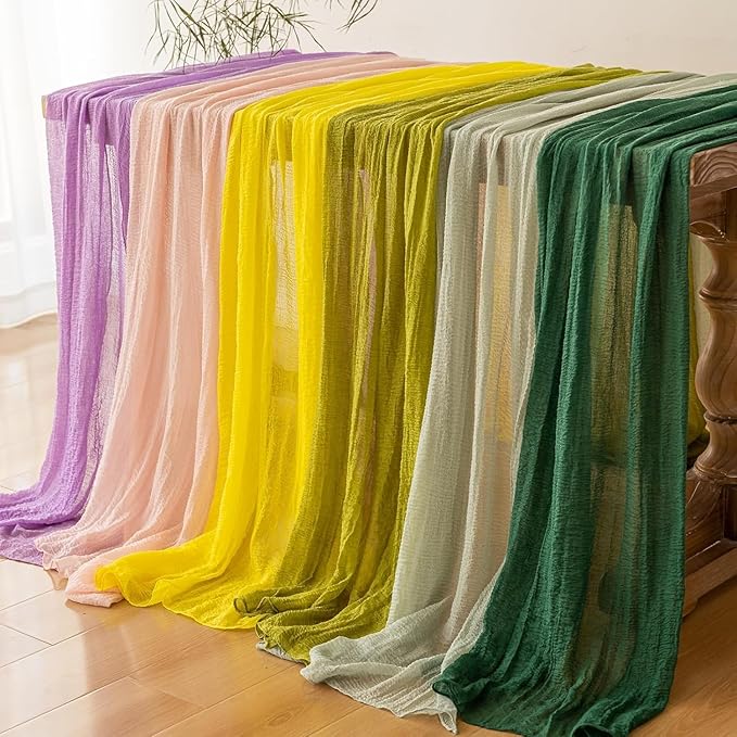 3pcs Grey Gauze Rustic Cheesecloth Table Runner 120 Inch 10 FT for Wedding Baby Shower Bridal Shower Birthday Engagement Garden Outdoor Party Long Sheer Boho Decorations