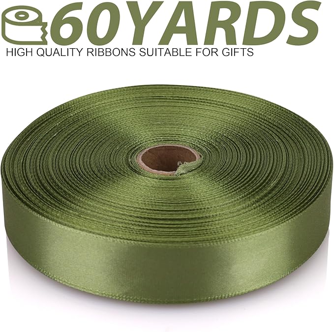 7/8 Inch 60 Yards Olive Green Satin Craft Ribbon-Single Face Polyester Ribbon for Handmade Roses,Gift Wrapping,Timeless Flower,Bouquets,Wedding and Party Decoration