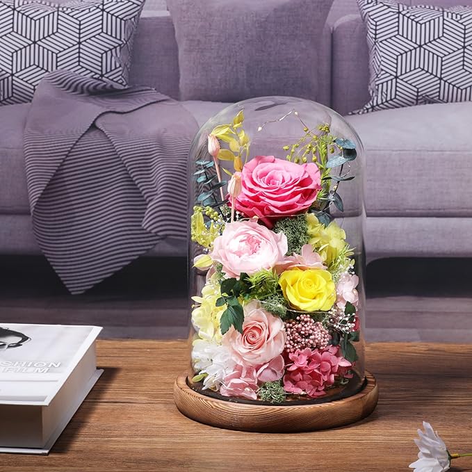 Flowers for Delivery Prime Preserved Flowers Rose in Glass Dome,Pink Rose Forever Flowers Birthday Gifts for Women Mom Grandma Friend for Her,Home Decor