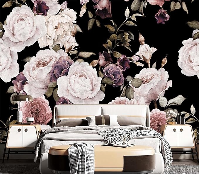 Cliouar-Peony Flowers Wall Mural - Purple Flower Wallpaper, Rose Mural Peel and Stick 137" x 102"